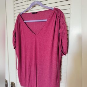 Bloomchic Women's Ruched Sleeve Vneck Top Size 18/20 2x Raspberry
